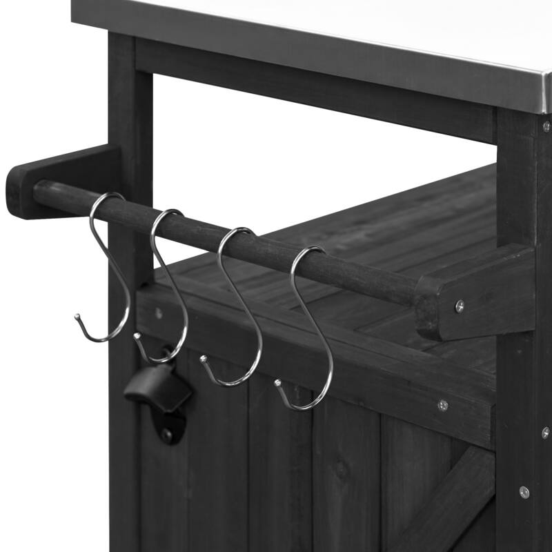 Wood Kitchen Cart with Stainless Steel Top and Spice Rack