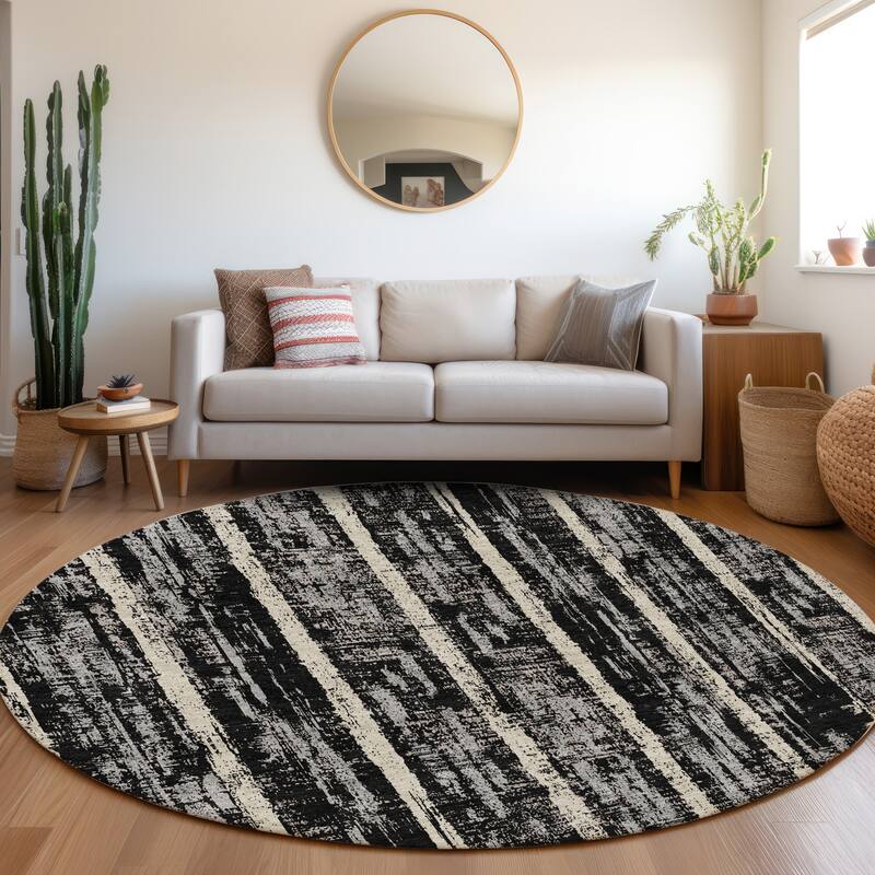 Premium Washable Super Soft Stripe Abrash Mayfield Rug - Black - 8' x 8'