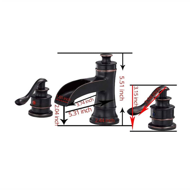 Double Handle Widespread Bathroom Faucet With Drain Assembly Waterfall Bathroom Sink Faucets 3 Holes 8 Inch Modern Vanity Taps