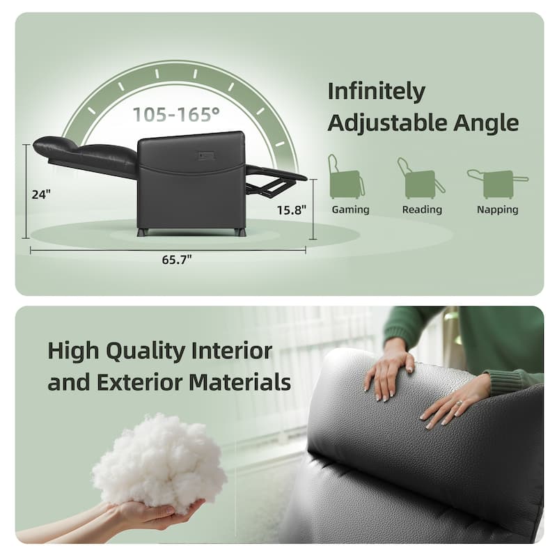 Power Recliner Chair for Adults - Black Leather Electric Recliner / Footrest & Backrest, Padded Seat, Compact