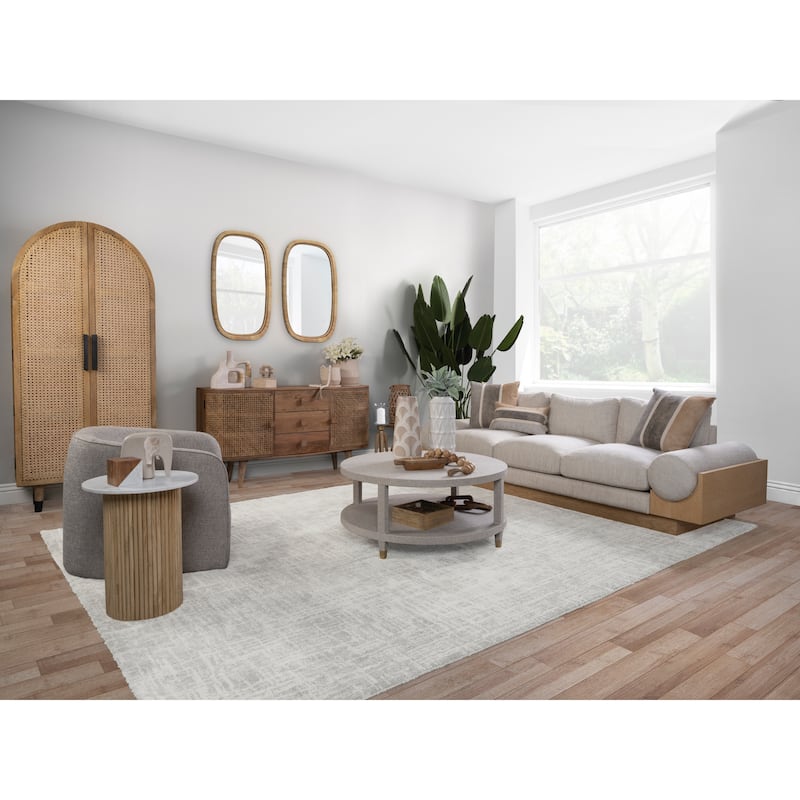 Sagebrook Home Mango Wood & Marble Accent Table with Reeded Base, MDF Support, and Contemporary Cylinder Design