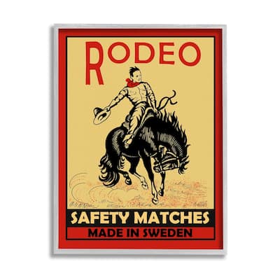 Stupell Rodeo Safety Matches Cowboy Bucking Bronco Red Yellow Framed Wall Art