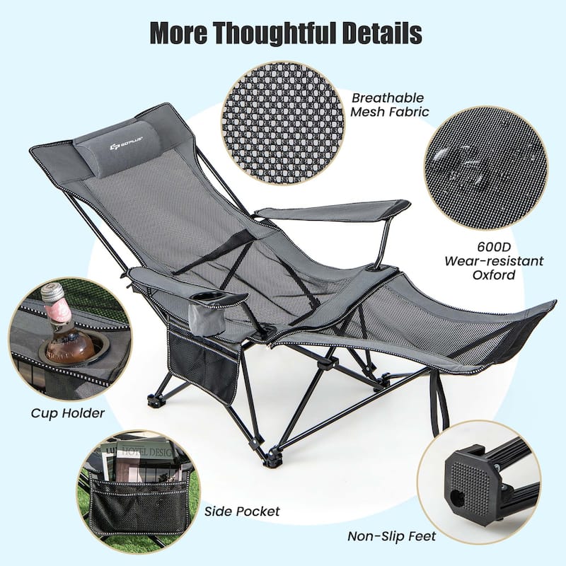 Goplus Folding Camping Chair with Detachable Footrest for Fishing, - See Details