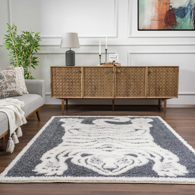 Tilos Tiger Pattern Shag Area Rug