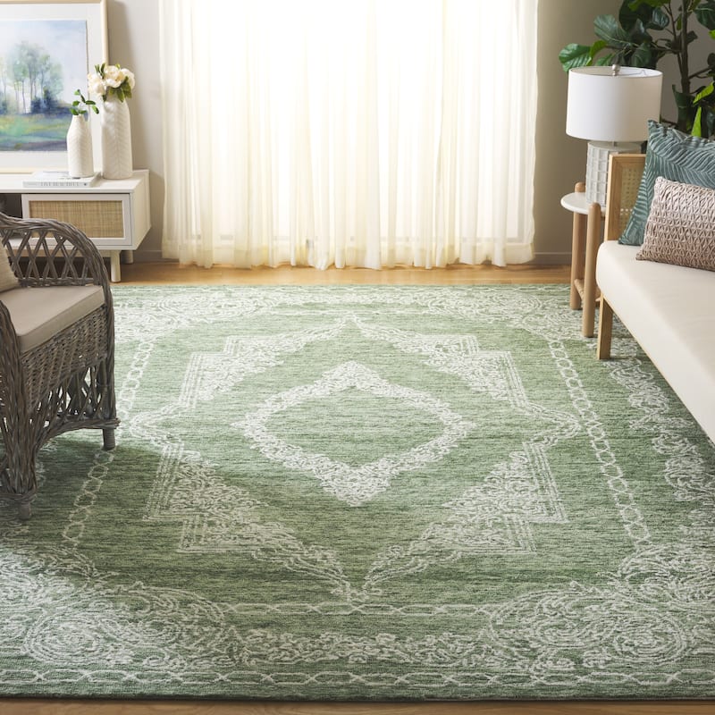 SAFAVIEH Handmade Metro Helmtraud French Country Wool Rug - 7' Square - Green/Ivory