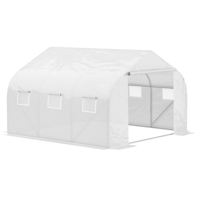 Outsunny 12' x 10' x 7' Outdoor Walk-In Tunnel Greenhouse Hot House with Roll-up Windows, Zippered Door, PE Cover, White