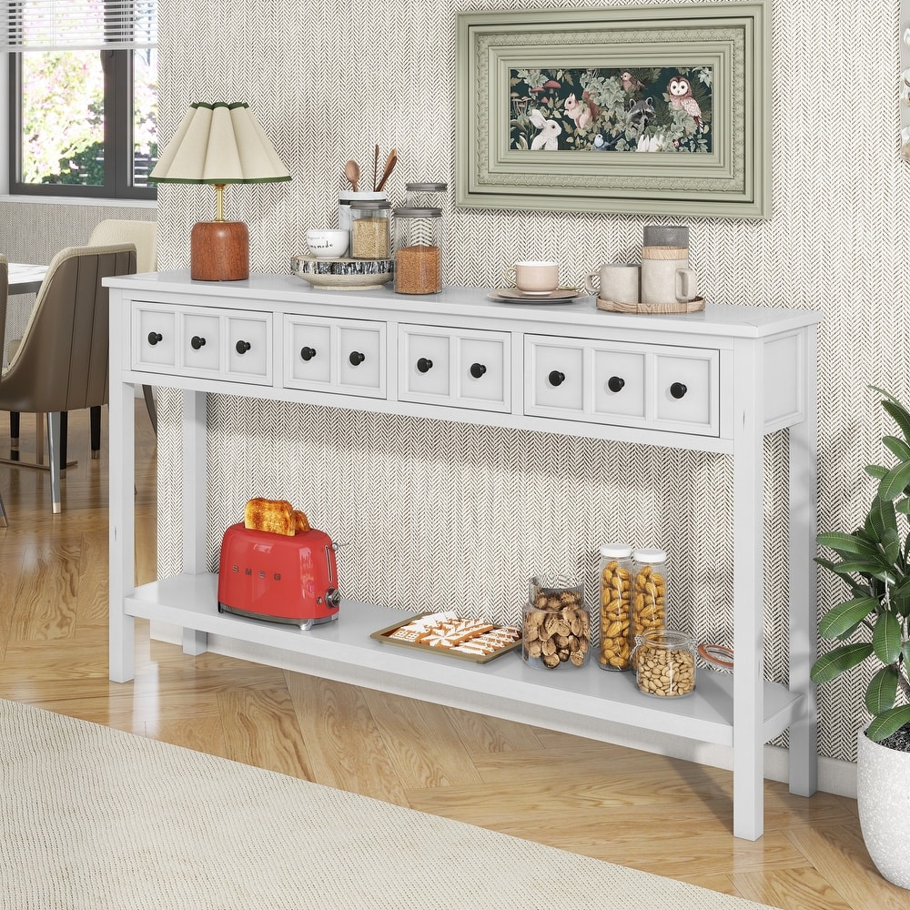 Entryway 60" Long Console Table with 2 Different Size Drawers & Bottom Shelf