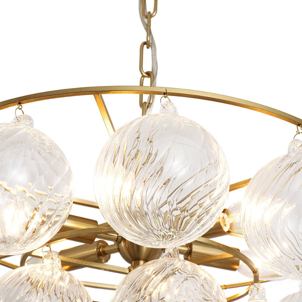 Mid-Century 6-Light Cluster Ribbed Glass Globe Bubble Chandelier