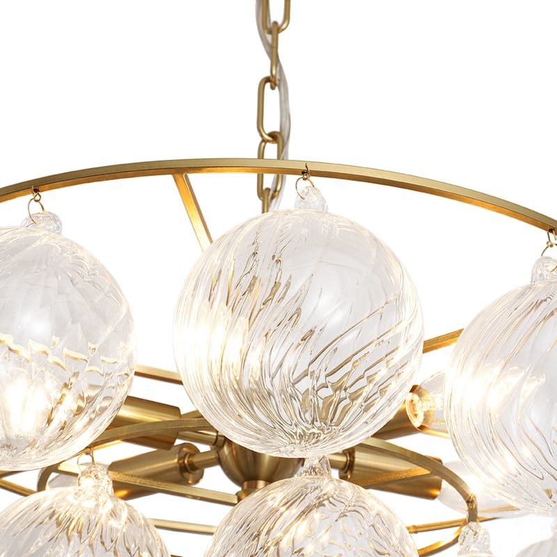 Mid-Century 6-Light Cluster Ribbed Glass Globe Bubble Chandelier