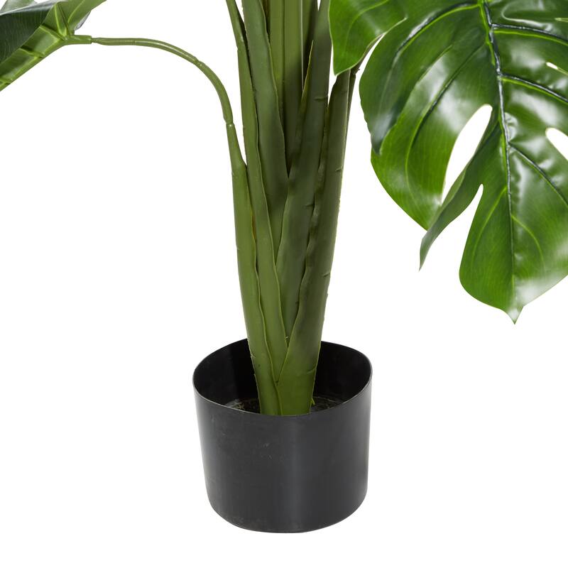 Faux Foliage Monstera Artificial Plant with Realistic Leaves and Black Plastic Pot - Green - Roche River Decor