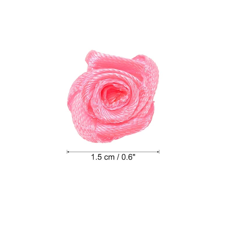 50Pcs Mini Satin Ribbon Roses Fabric Flowers Embellishments Rosettes - 1.5cm - Rose Red