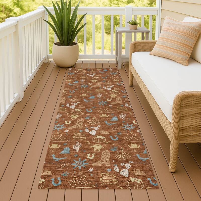 Machine Washable Indoor/ Outdoor Cowboy Ranch Chantille Rug - Paprika - 2'3" x 7'6"