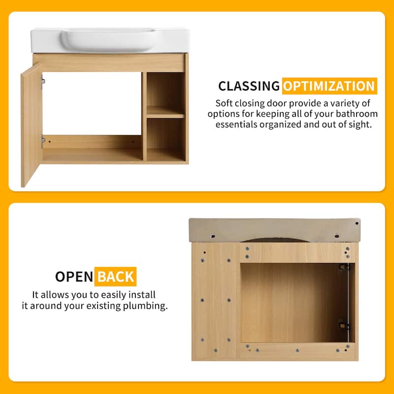 Beingnext 24"/28" Bathroom Vanity with Sink, Floating Bathroom Vanity with Soft Close Door and Shelf