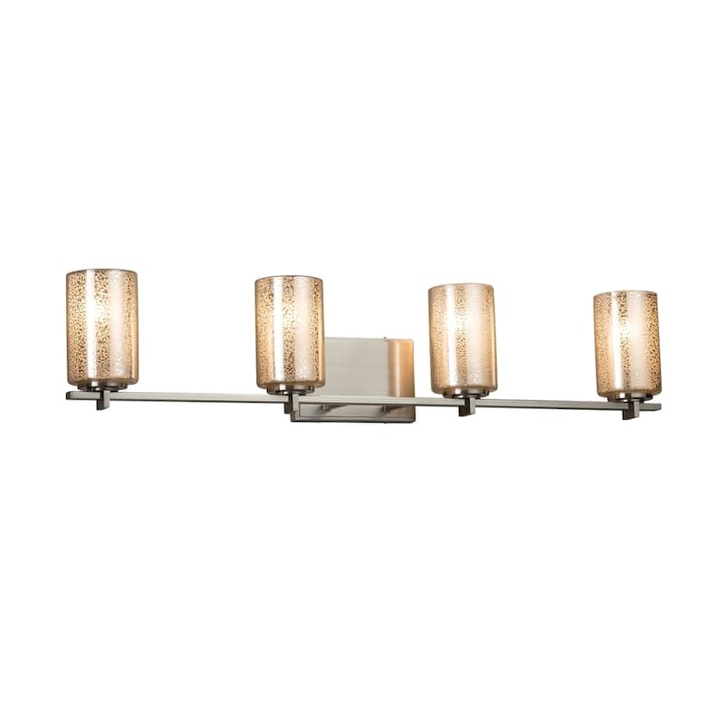 Justice Design Fusion Era 4-light Brushed Nickel Bath Bar, Mercury Cylinder - Flat Rim Shade - Silver