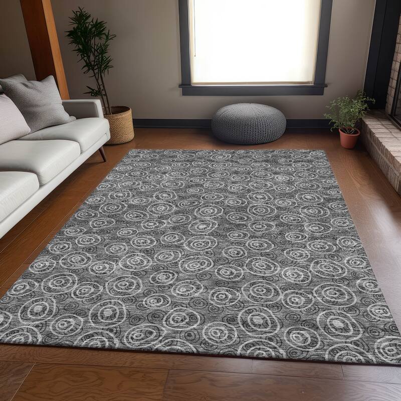 Machine Washable Indoor/ Outdoor Chantille Modern Bubbles Rug