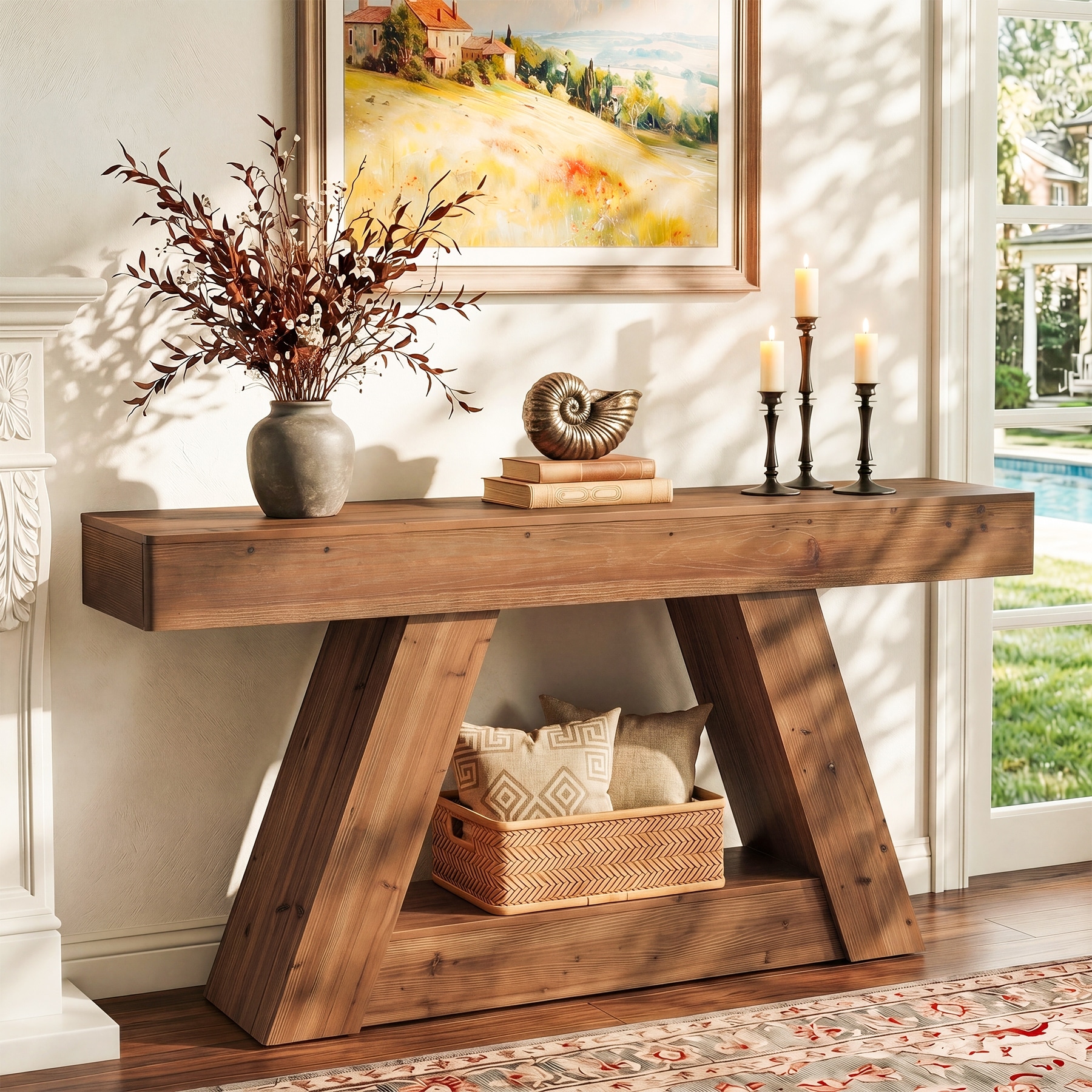 63'' Solid Wood Console Table Sofa Table for Entryway, Living Room