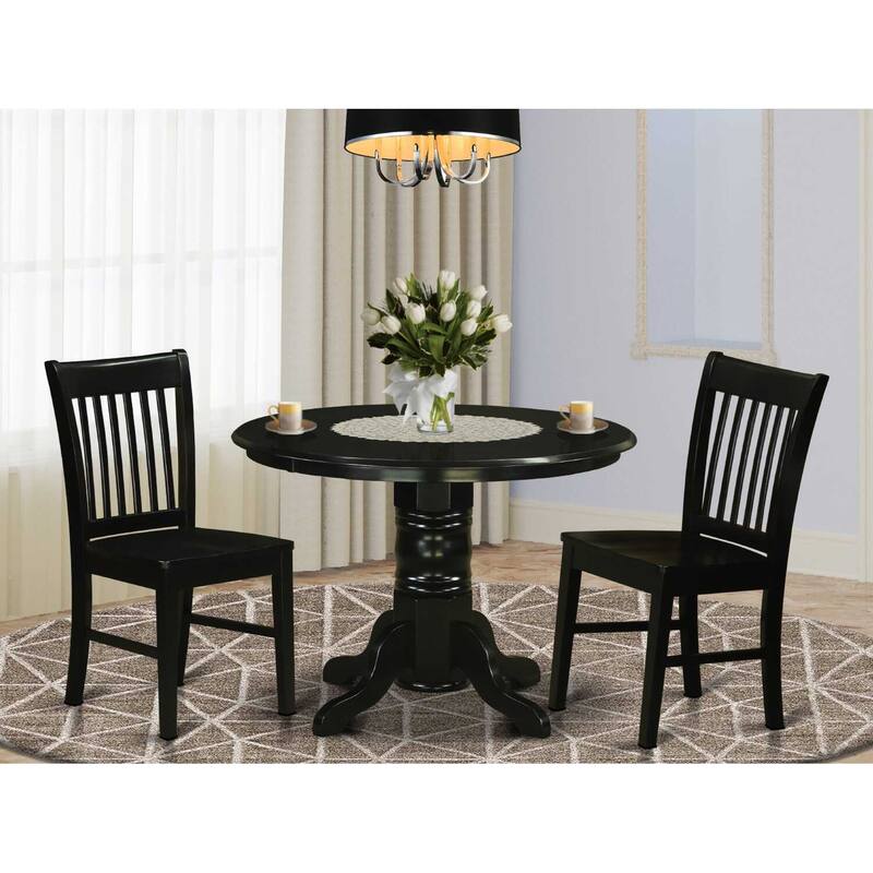 HomeStock 3-Pc Black Finish Solid Wood Top - Dining Room Set - Seats 4
