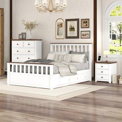 3-Pieces Bedroom Sets Full/Queen Size Platform Bed with Nightstand and Storage Chest