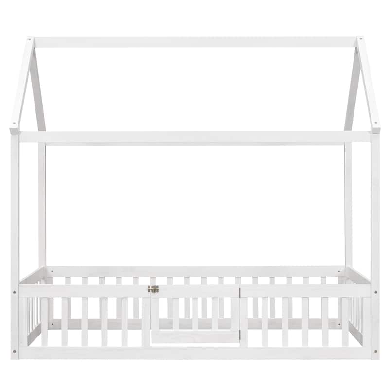 Wood House Bed with Fence and Door A Better Space to Play House-Shaped Design