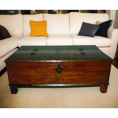HomeRoots 50" Brown Solid Wood Distressed Lift Top Coffee Table