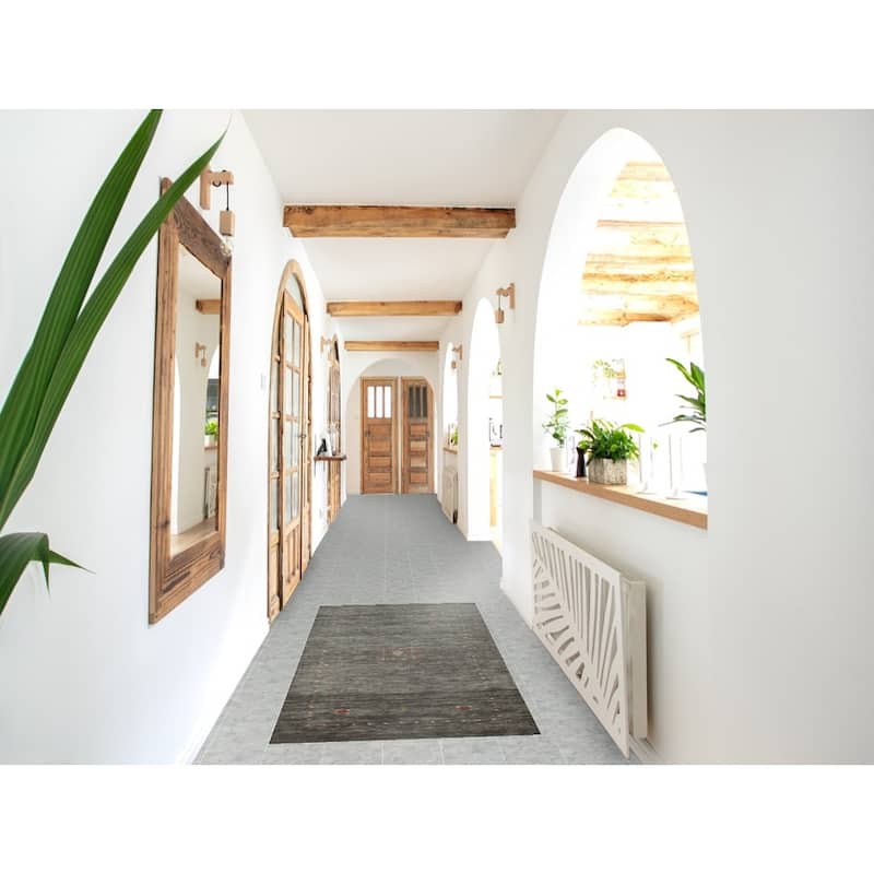 Oriental Grey Tribal Gabbeh Indian Rug Hand-Knotted Wool Carpet - 2'6" x 5'6"