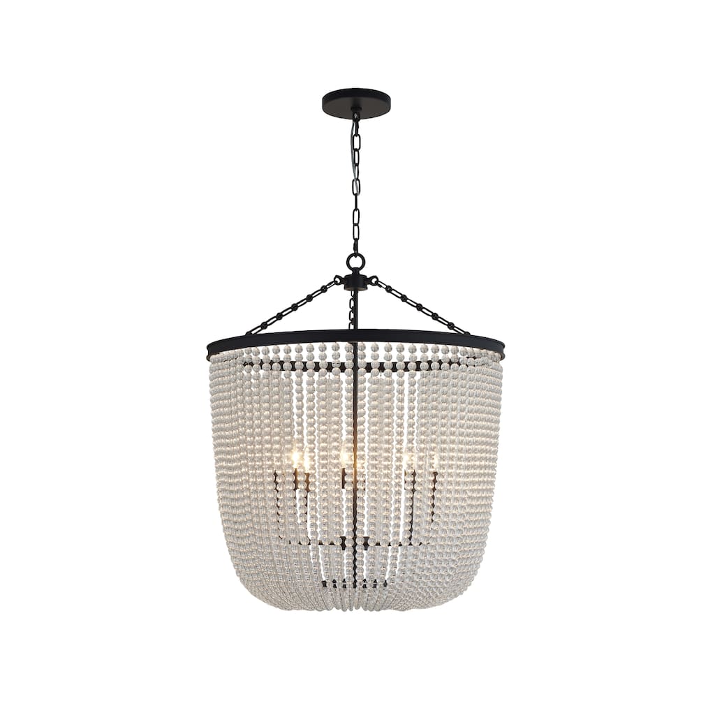 8-Light Satin Black Chandelier With Clear Beaded hanging Glass