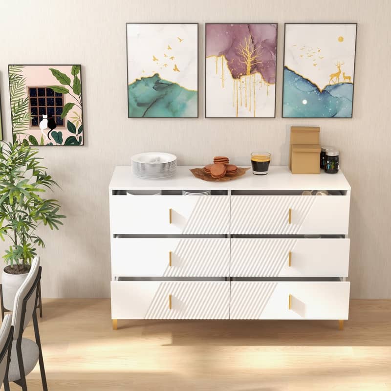 63"W Four Door Side Cabinet, White Sideboard, and Storage Cabinets