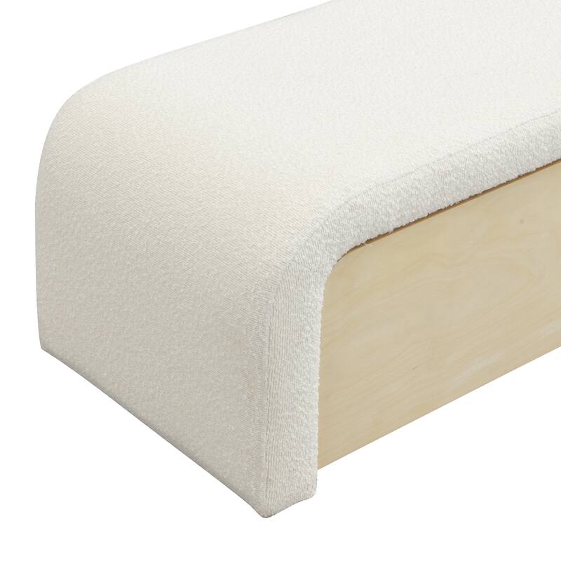 Roomfitters Upholstered Storage Ottoman with Drawer and Rounded Corners, Modern Entryway Bench, White