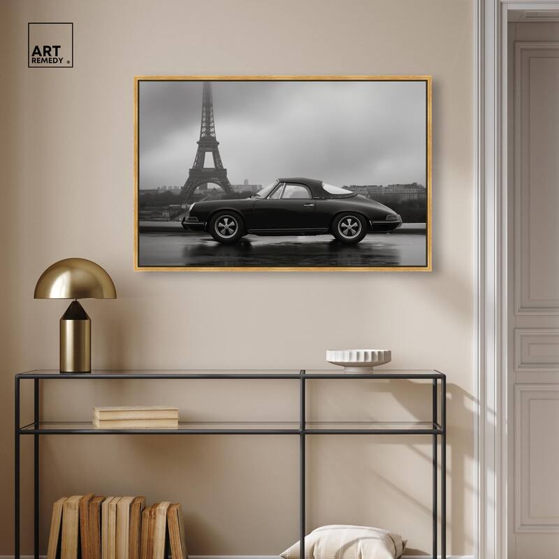 Classic Car and Eiffel Noir Canvas by Art Remedy