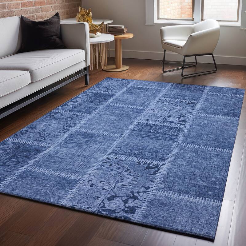 Premium Washable Super Soft Vintage Patchwork Mayfield Rug - Navy - 3' x 5' - Rectangle