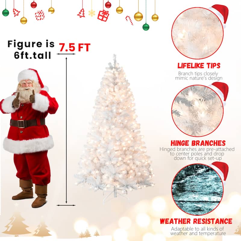 7.5FT Pre-Lit Christmas Tree with Memory Wire-450 Warm Incandescent Lights,1240 Tips,Automatic Unfolding Design,Metal Stand