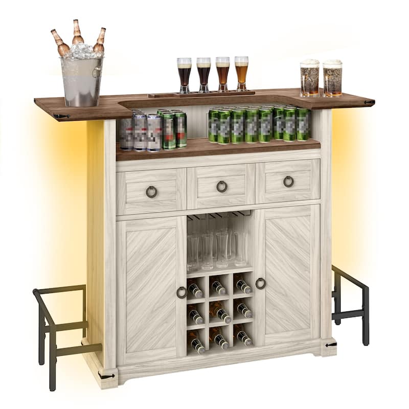 Home Bar Unit, 2 -Tier Liquor Bar Table - Walnut