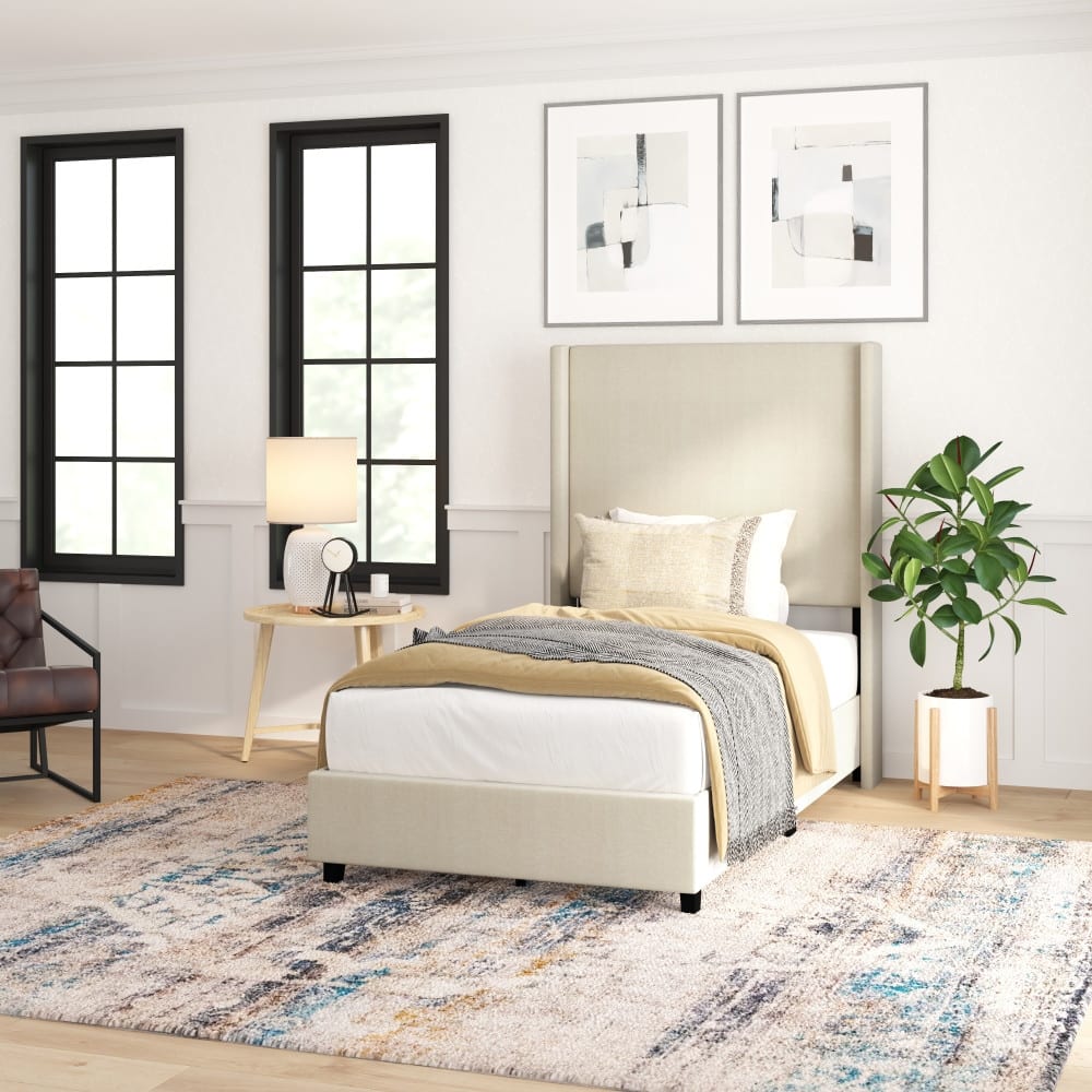 Modern Upholstered Platform Bed with Channel Stitched Headboard