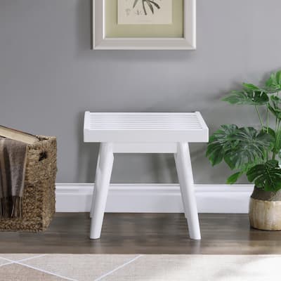 Solid Wood Slatted Bench, 19-Inch Long, White