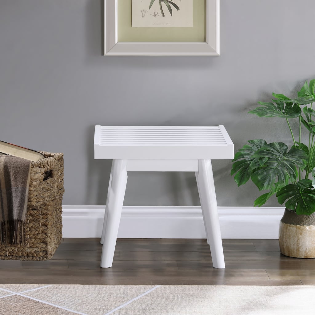 Solid Wood Slatted Bench, 19-Inch Long, White