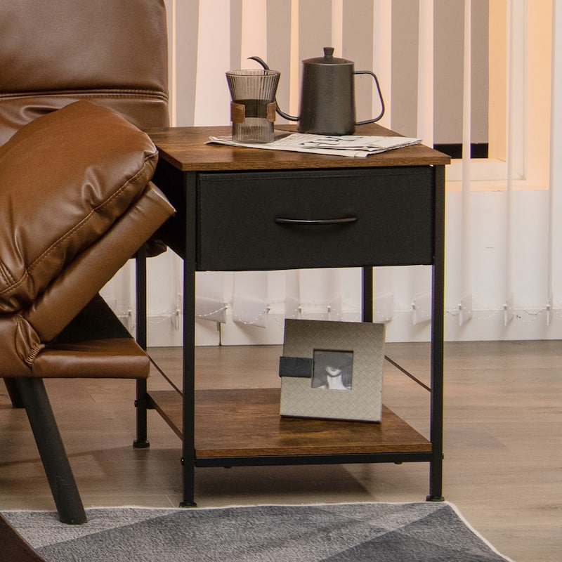 Costway 2 PCS 2-tier Nightstand Bedside End Sofa Table with Drawer - 16'' x 16'' x 21'' (L x W x H)