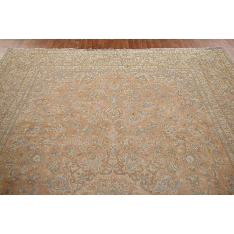 Distressed Muted Najafabad Persian Vintage Hand-Knotted Wool Carpet - 9'3" x 12'11"