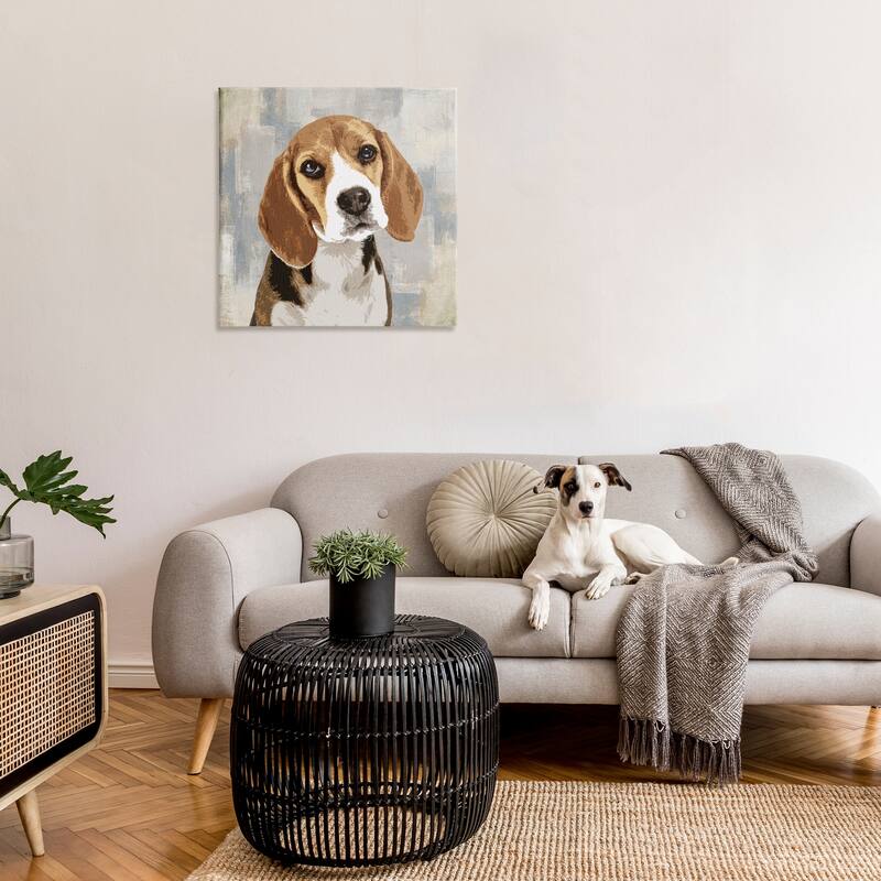 Stupell Dog Beagle Patiently Waiting Abstract Backdrop Pet Collage Canvas Wall Art - Brown