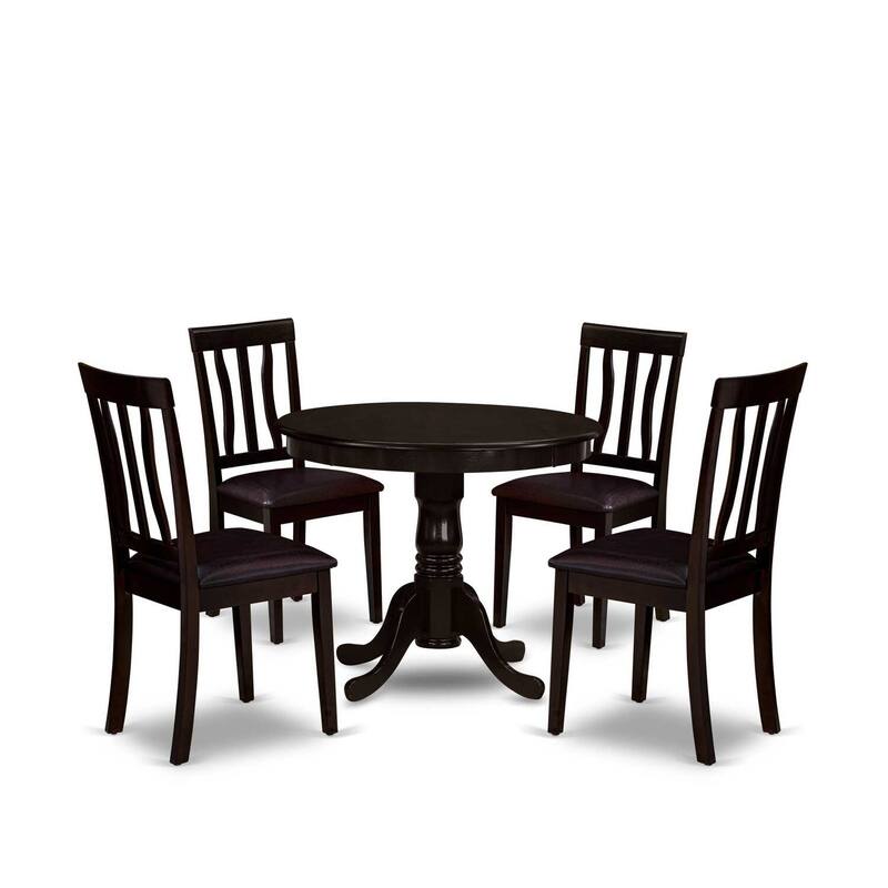 5-Piece Round Cappuccino Finish Solid Wood Top Dining table with 4 Chairs with