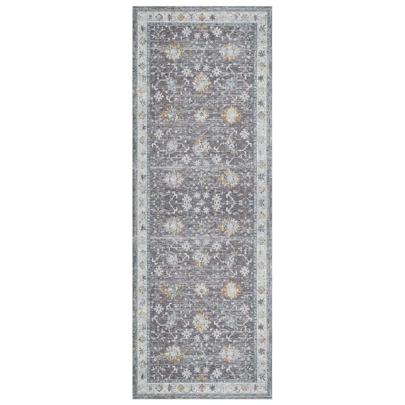 Distressed Floral Area Rug - 2' x 6' Runner - 2' x 6' Runner - Oxford Blue