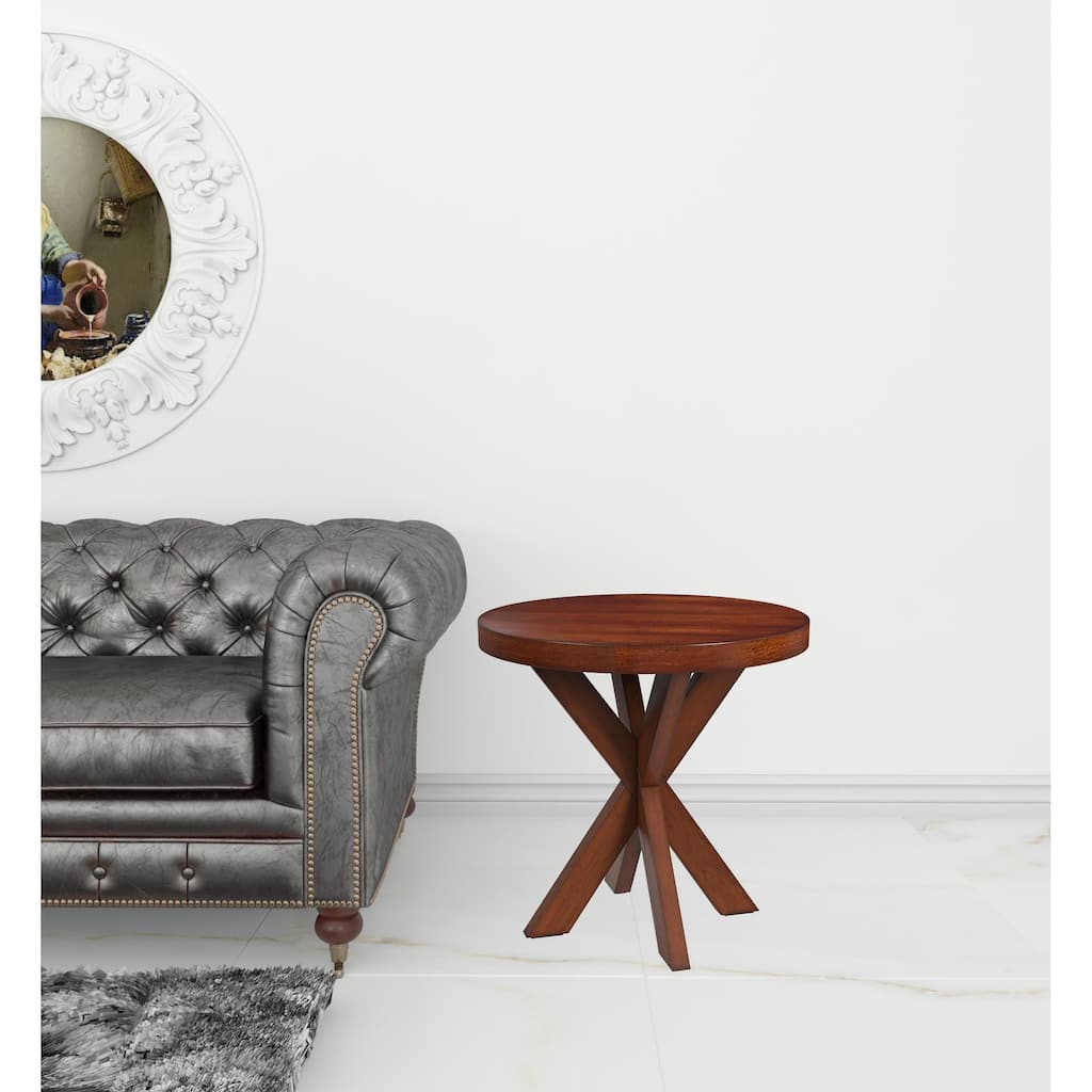 HomeRoots 26" Antique Cherry Manufactured Wood Round End Table - 26.00 in. x 26.00 in. x 26.00 in.