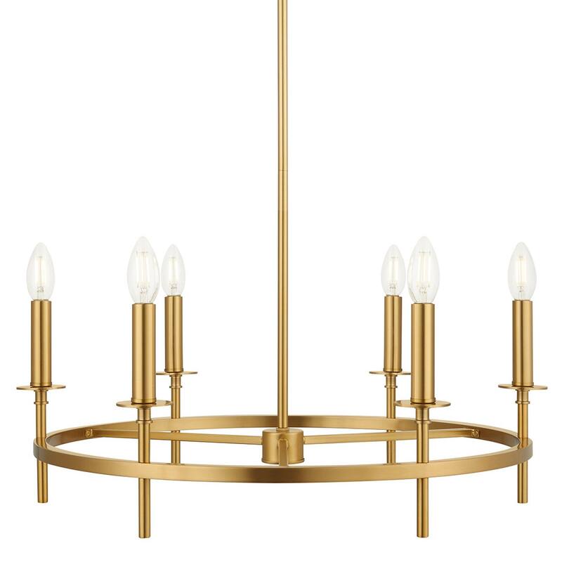 Bellevue SHCH61768 6 Light 25" Wide Taper Candle Style Chandelier - Natural Brass