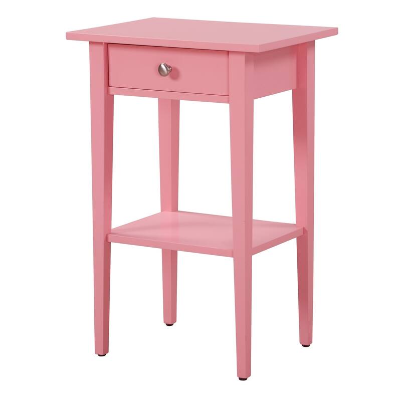 1-Drawer Pink Nightstand with Open Shelf, 28 Inch Easy Assembly Wood Bedside Table for Bedroom Storage