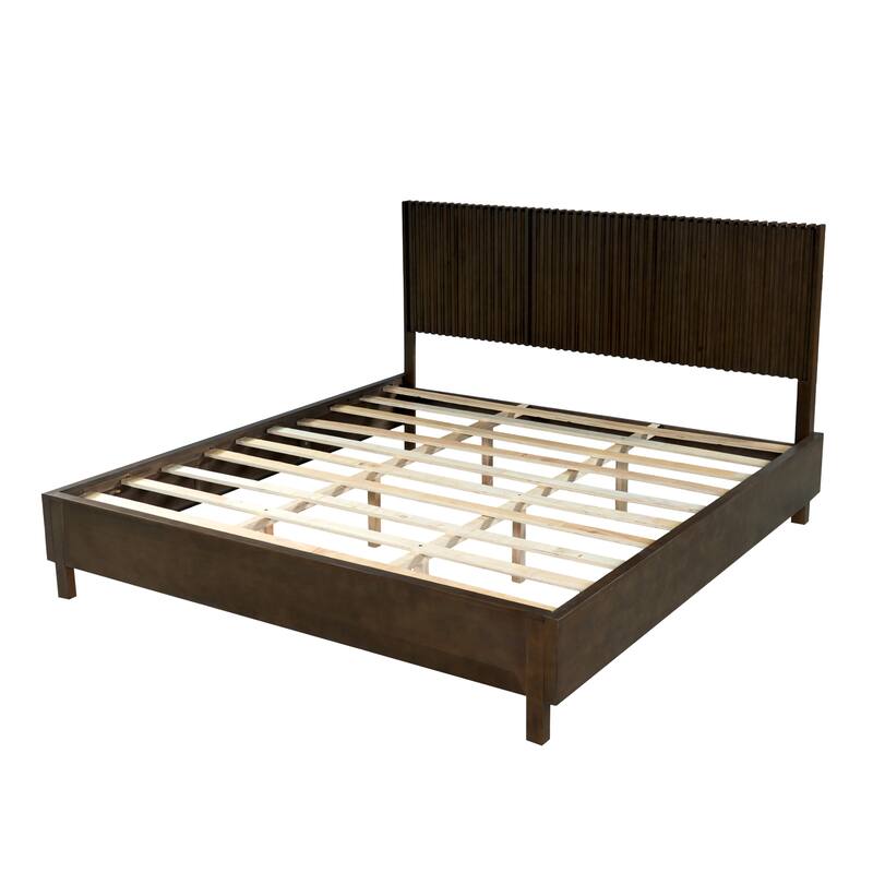 Christopher Knight Home - Adelynn Modern Wood Platform Bed with Vertical Slat Headboard, No Box Spring Needed