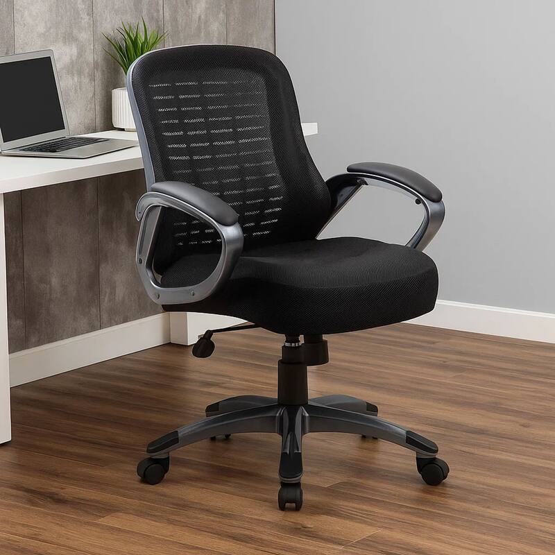 Rolling High Back Office Chair, Black Mesh and Vinyl, Lumbar Support