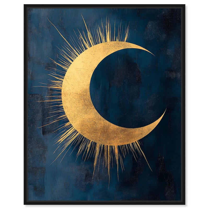 Gold Moon on Indigo Canvas by Art Remedy - 24" x 30" - Black
