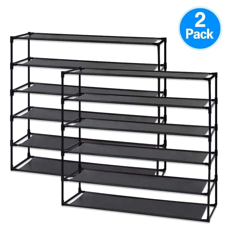 Shoe Rack Detachable Non-Woven Waterproof Fabric Shoe Organizer Tower Black Set of 2