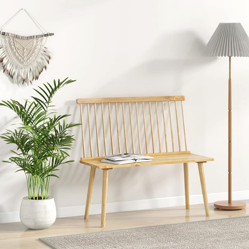 Costway Entryway Bench for 2 Windsor Rubber Wood Dining Bench with - See Details