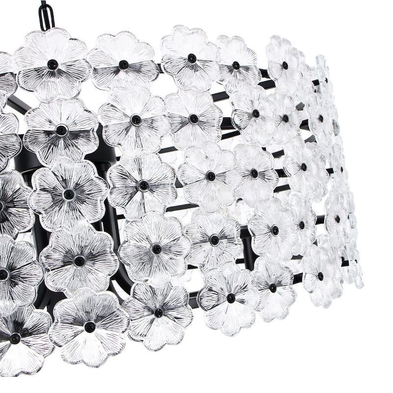 Mid-Century 8-Light Glass Blossom Round Cage Chandelier 25.6 in