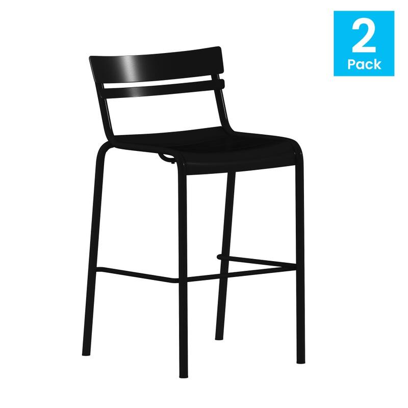 2PK Modern Commercial Grade 2 Slat Indoor/Outdoor Steel Bar Stool